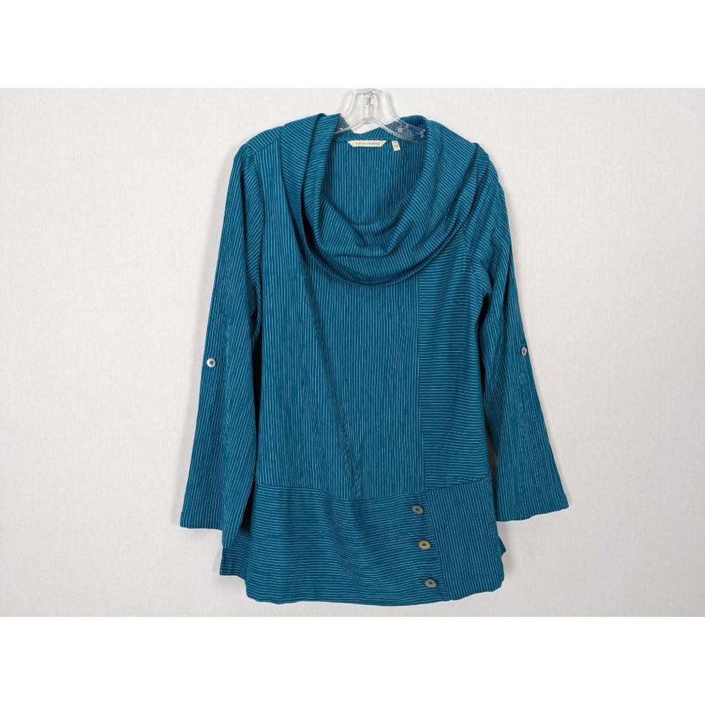 Soft Surroundings rolled tab sleeve cowl neck turquoise tunic blouse M